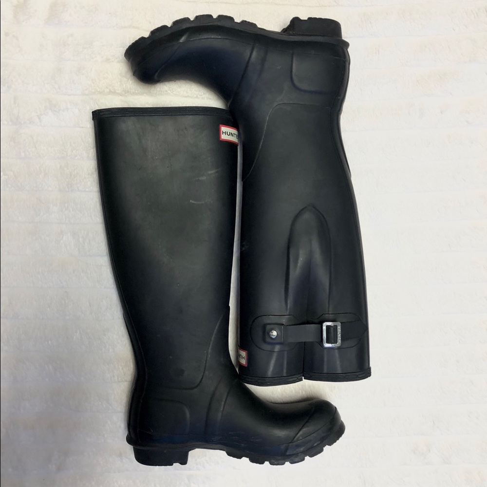 Matte Black Hunter Rain Boots with Adjustable Calf